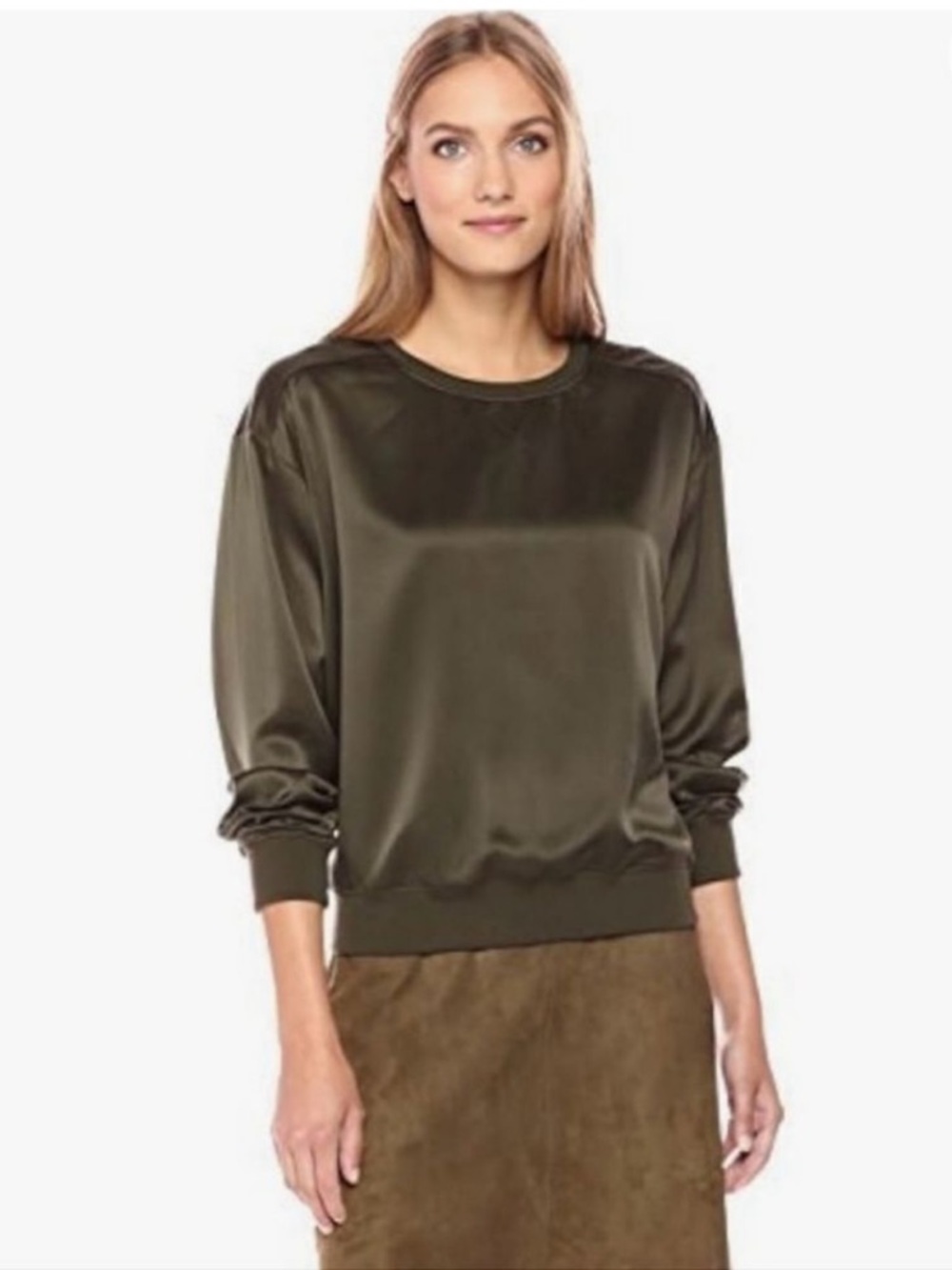 Theory Massar 100% Silk Sweatshirt Olive Green Size XS